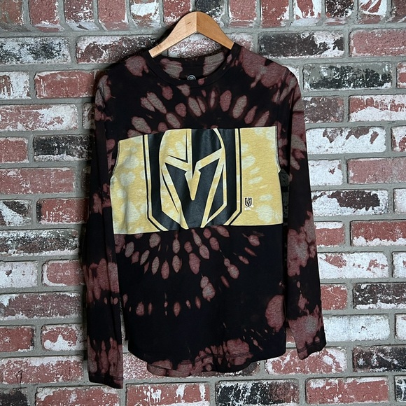 Men’s NHL Golden Knights Black and Gold Bleach Tie-Dye Long Sleeve Tee - Picture 1 of 7